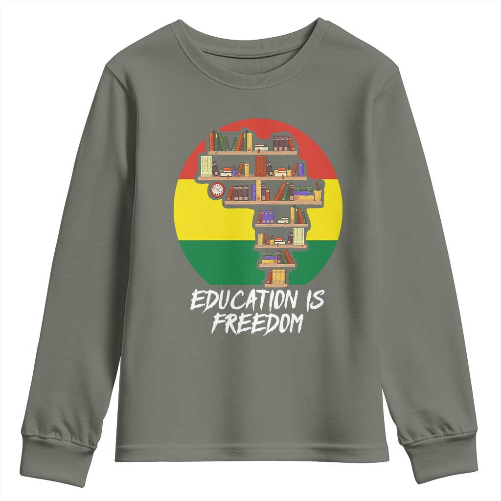 Black History Month Youth Sweatshirt Education Is Freedom African American Educator TS09 Military Green Print Your Wear