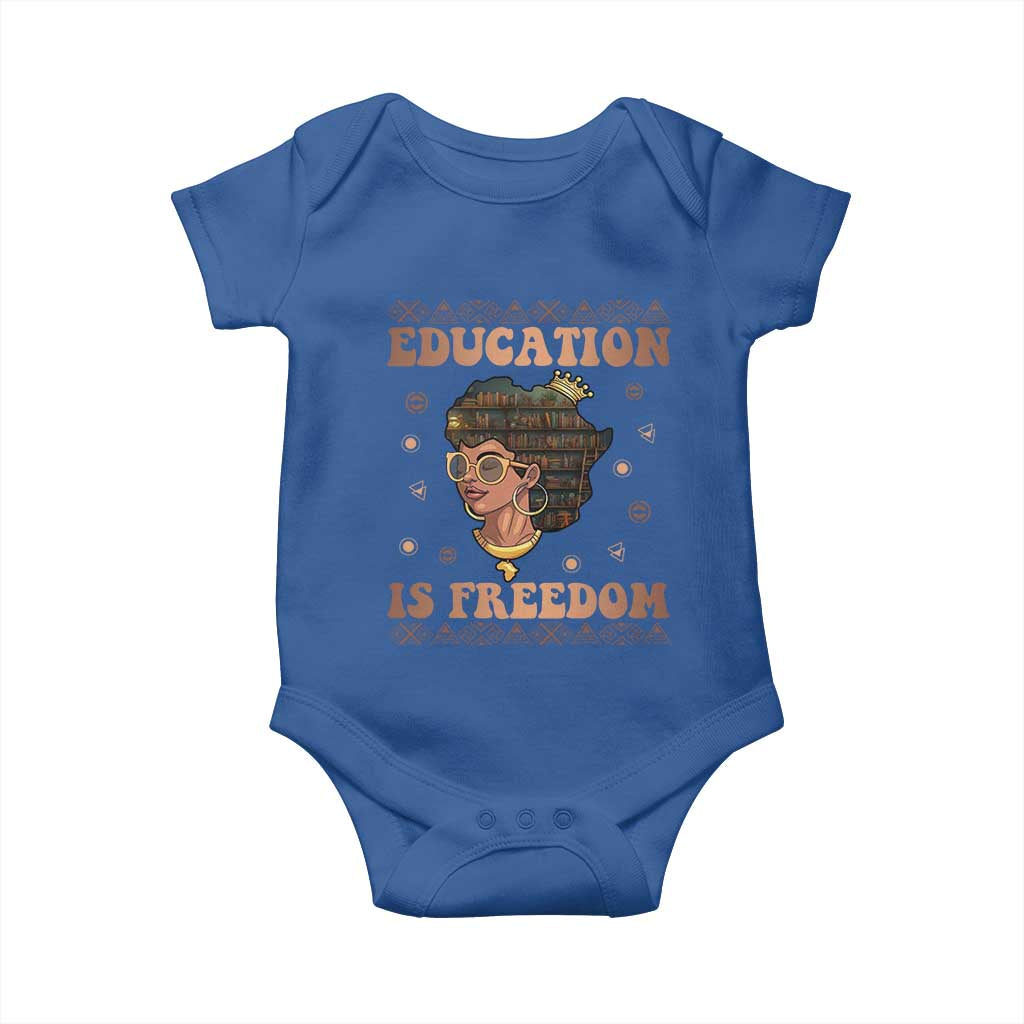 Black Teacher Baby Onesie Education Is Freedom Black History Month TS09 Royal Blue Print Your Wear