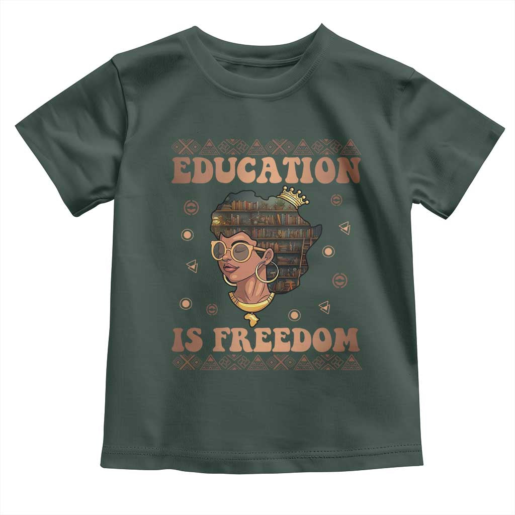 Black Teacher Toddler T Shirt Education Is Freedom Black History Month TS09 Dark Forest Green Print Your Wear