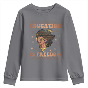 Black Teacher Youth Sweatshirt Education Is Freedom Black History Month TS09 Charcoal Print Your Wear