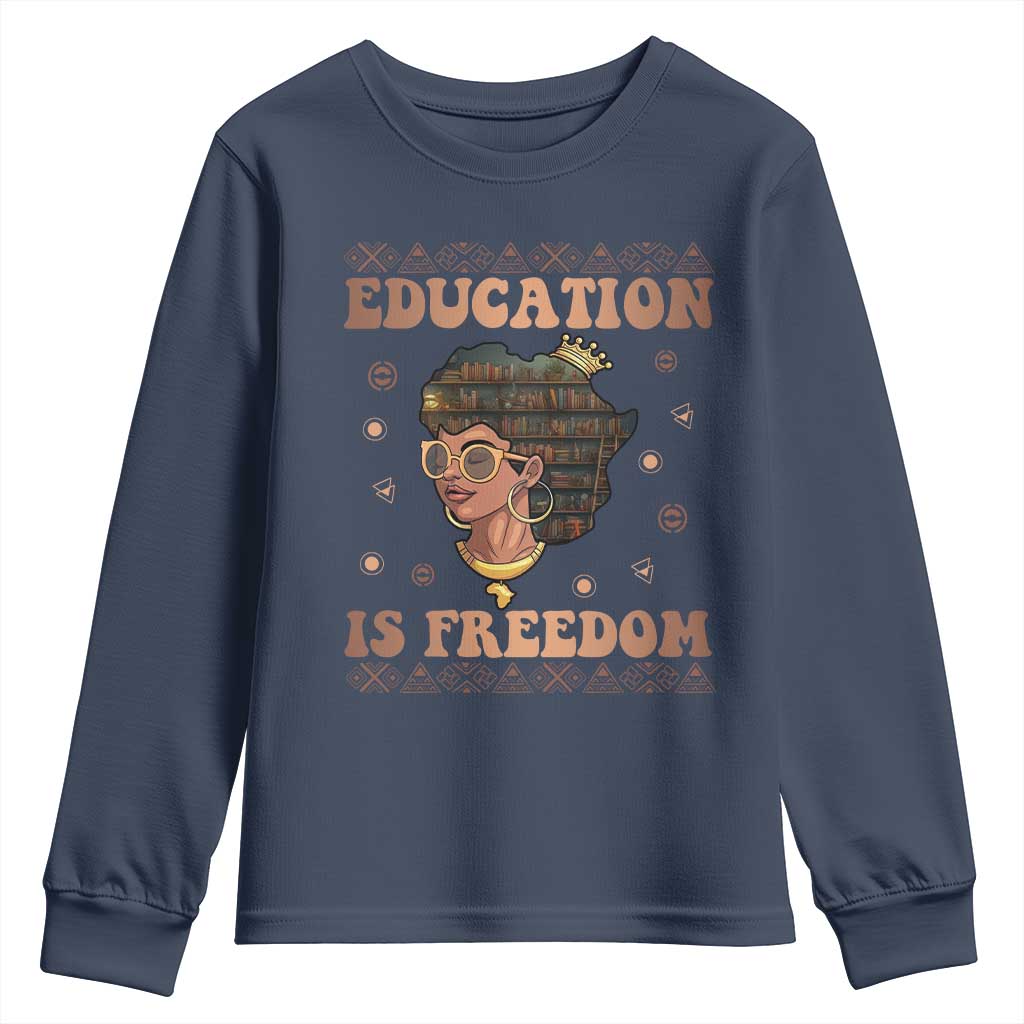 Black Teacher Youth Sweatshirt Education Is Freedom Black History Month TS09 Navy Print Your Wear