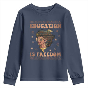 Black Teacher Youth Sweatshirt Education Is Freedom Black History Month TS09 Navy Print Your Wear