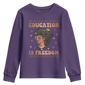 Black Teacher Youth Sweatshirt Education Is Freedom Black History Month TS09 Purple Print Your Wear