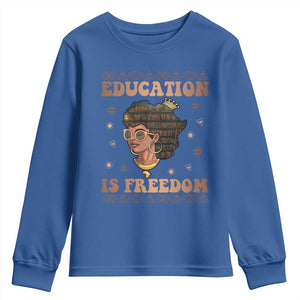 Black Teacher Youth Sweatshirt Education Is Freedom Black History Month TS09 Royal Blue Print Your Wear