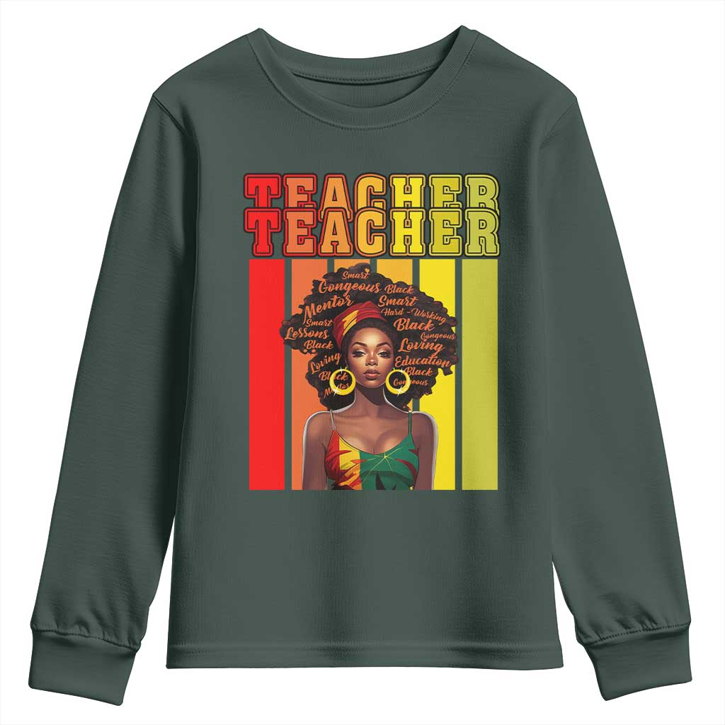 Black Teacher Youth Sweatshirt African American Women School Educate TS09 Dark Forest Green Print Your Wear