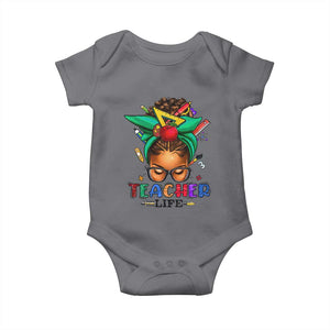 Black Teacher Life Baby Onesie Messy Bun African American Educated TS09 Charcoal Print Your Wear