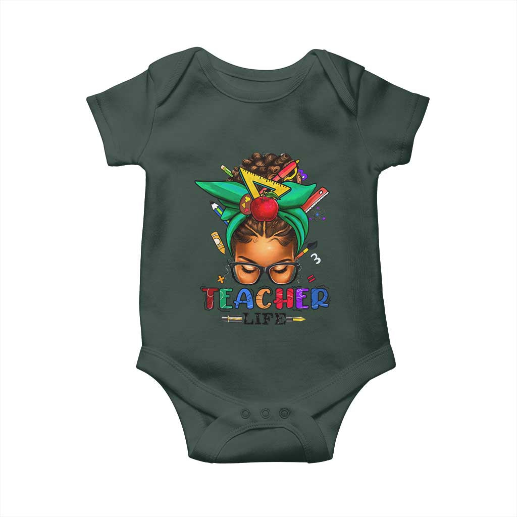 Black Teacher Life Baby Onesie Messy Bun African American Educated TS09 Print Your Wear