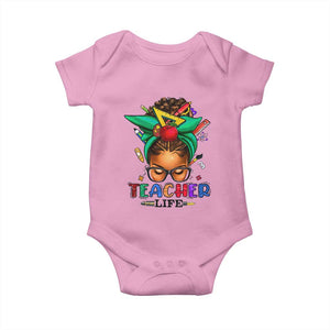 Black Teacher Life Baby Onesie Messy Bun African American Educated TS09 Light Pink Print Your Wear
