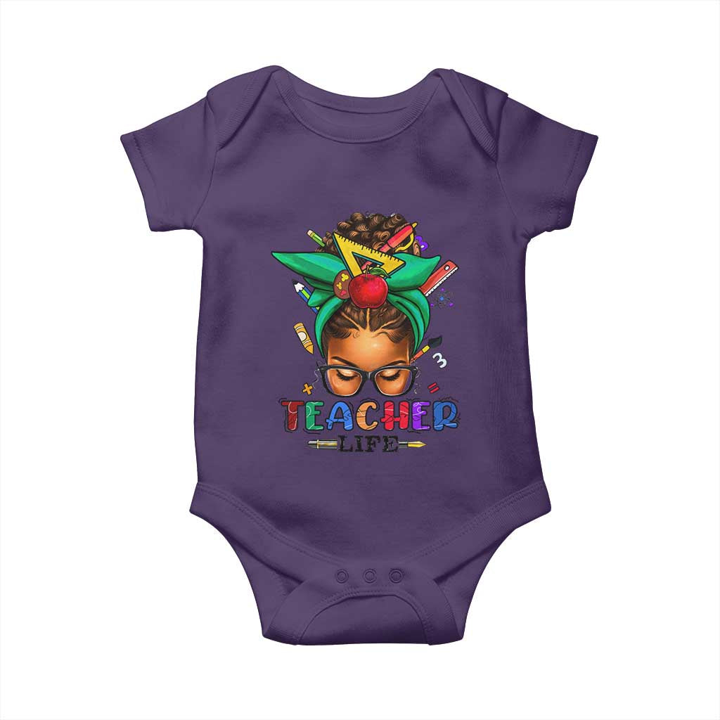 Black Teacher Life Baby Onesie Messy Bun African American Educated TS09 Purple Print Your Wear