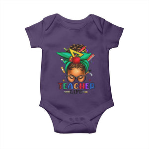 Black Teacher Life Baby Onesie Messy Bun African American Educated TS09 Purple Print Your Wear