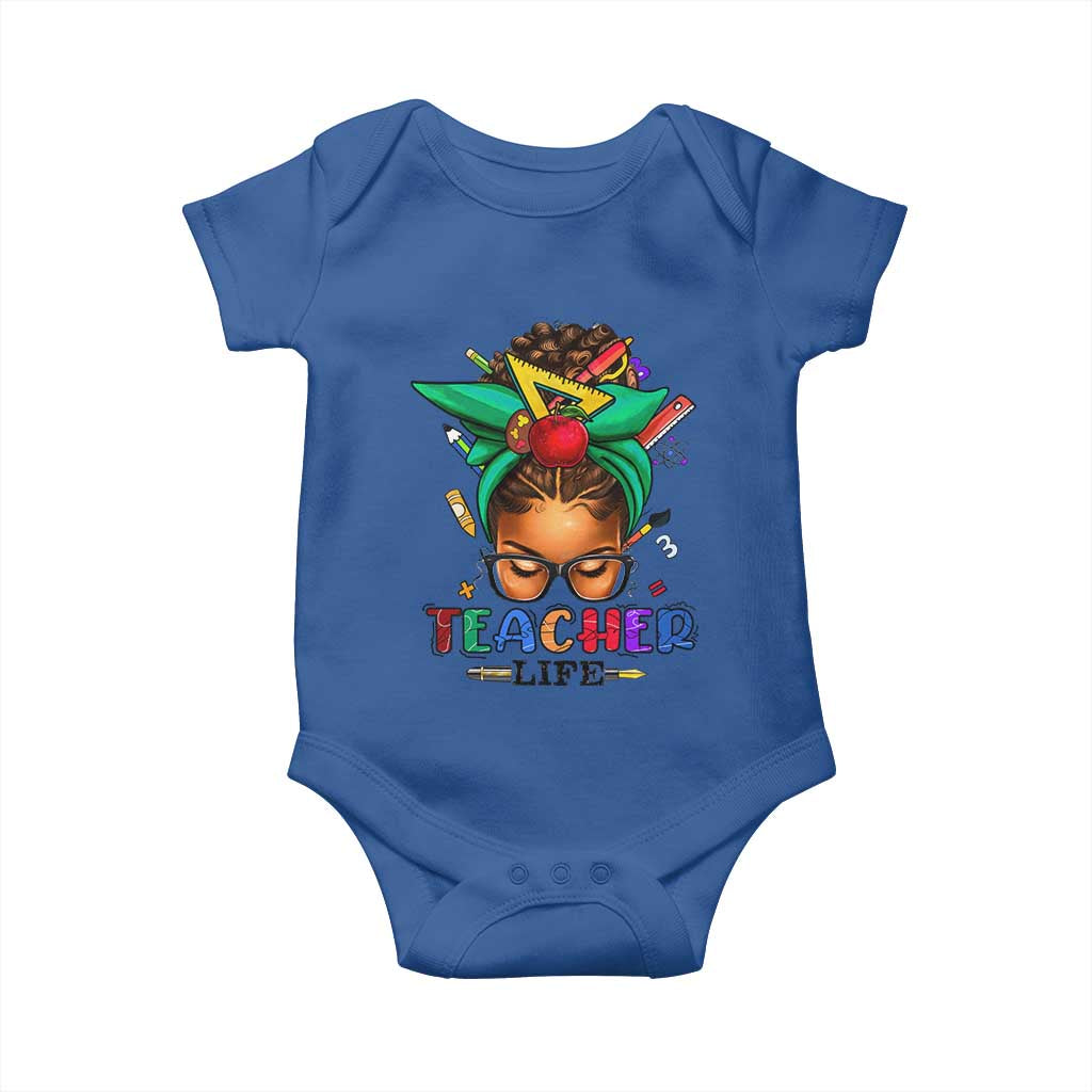 Black Teacher Life Baby Onesie Messy Bun African American Educated TS09 Royal Blue Print Your Wear