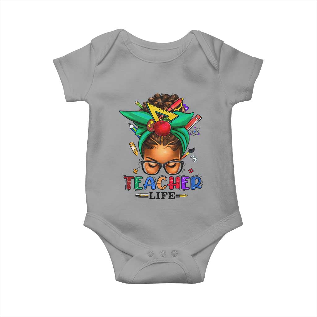 Black Teacher Life Baby Onesie Messy Bun African American Educated TS09 Sport Gray Print Your Wear