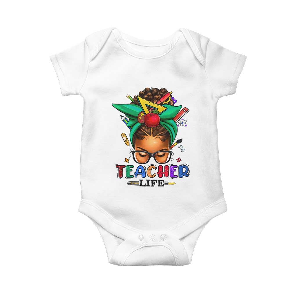 Black Teacher Life Baby Onesie Messy Bun African American Educated TS09 White Print Your Wear