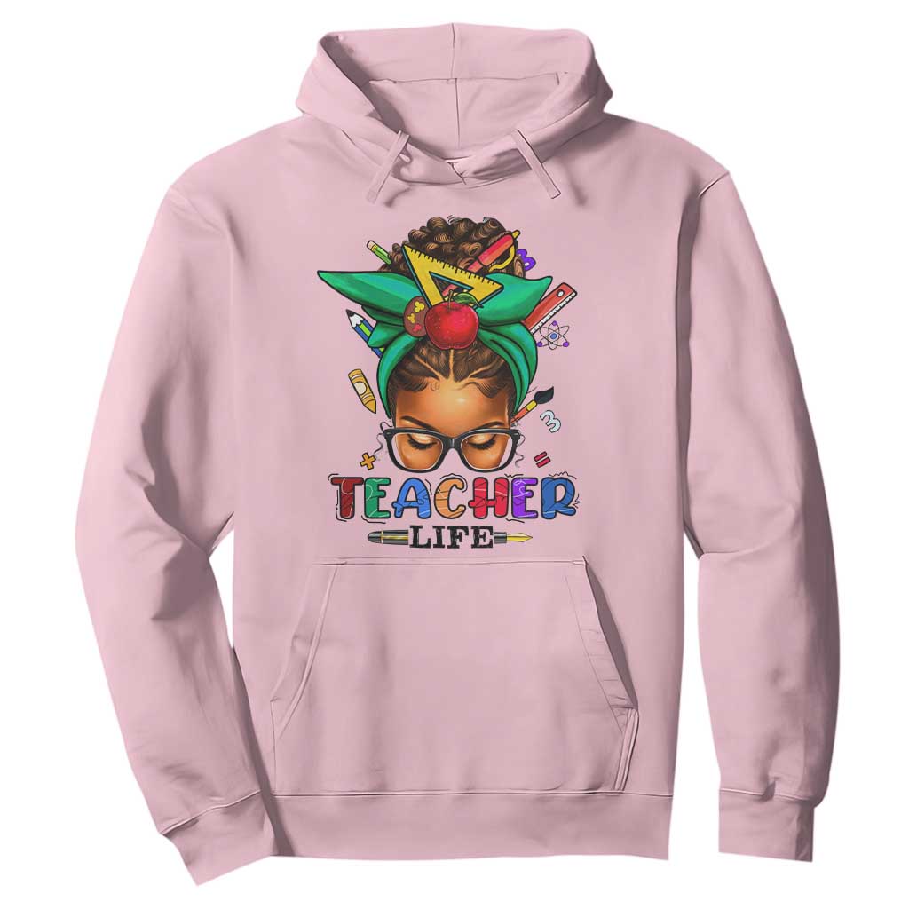 Black Teacher Life Messy Bun African American Educate Hoodie TS09 Light Pink Printyourwear
