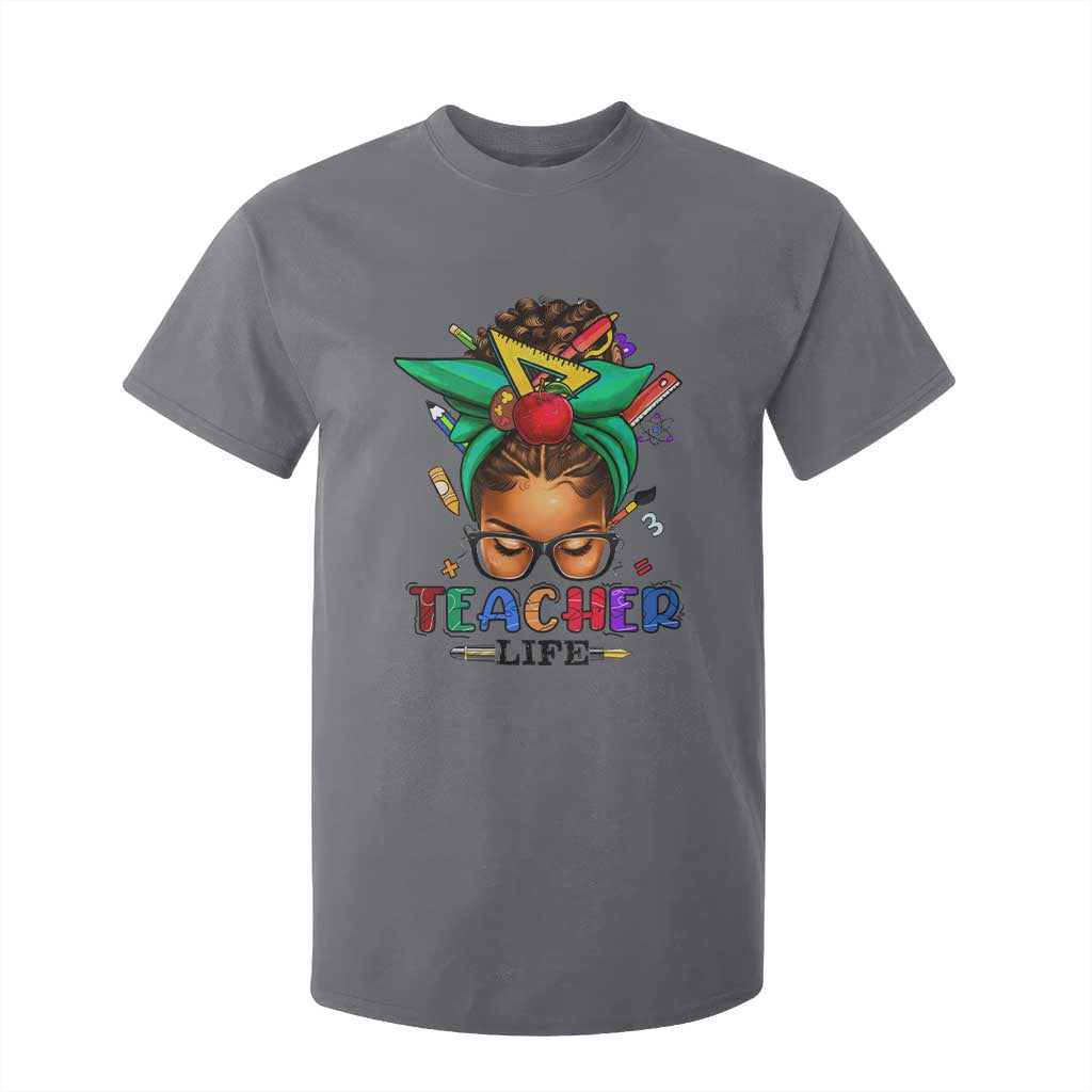 Black Teacher Life T Shirt For Kid Messy Bun African American Educated TS09 Charcoal Print Your Wear