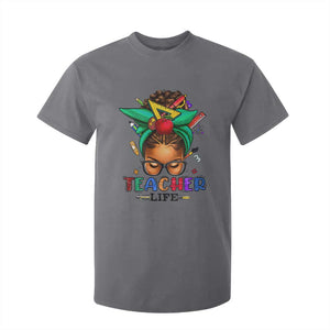 Black Teacher Life T Shirt For Kid Messy Bun African American Educated TS09 Charcoal Print Your Wear