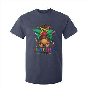 Black Teacher Life T Shirt For Kid Messy Bun African American Educated TS09 Navy Print Your Wear
