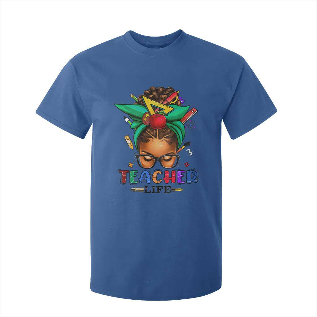 Black Teacher Life T Shirt For Kid Messy Bun African American Educated TS09 Royal Blue Print Your Wear