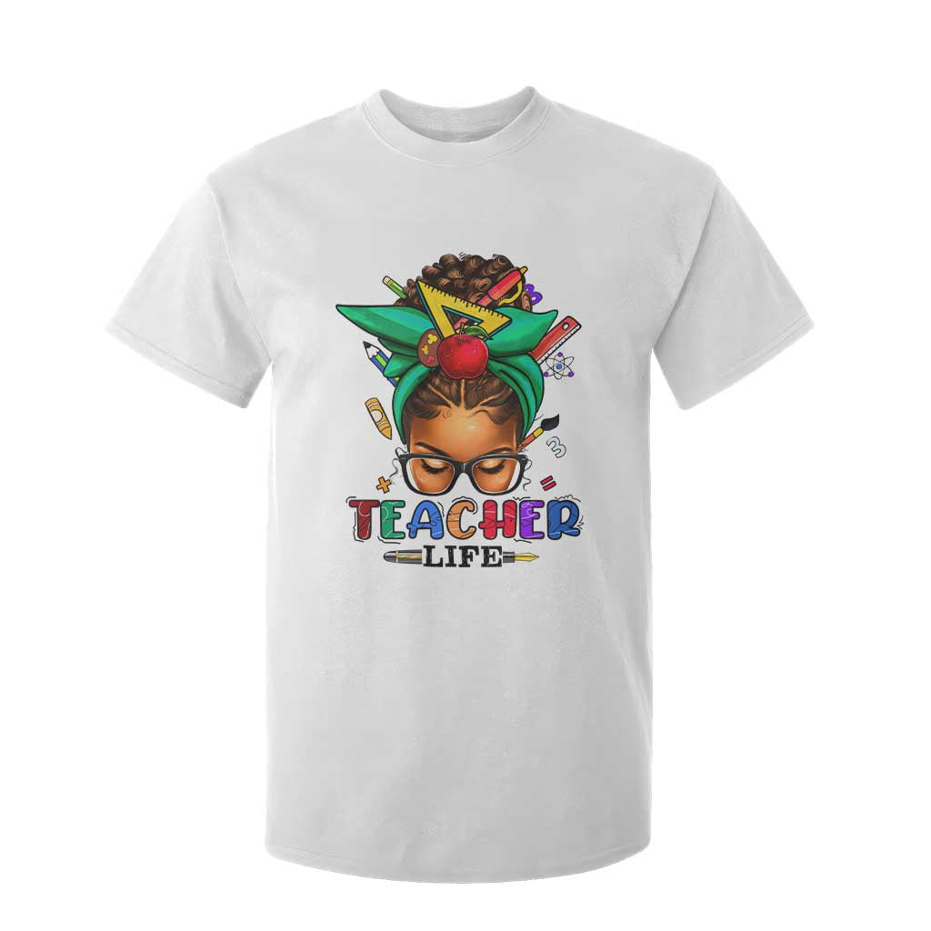 Black Teacher Life T Shirt For Kid Messy Bun African American Educated TS09 White Print Your Wear
