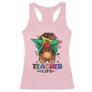 Black Teacher Life Racerback Tank Top Messy Bun African American Educated TS09 Light Pink Print Your Wear