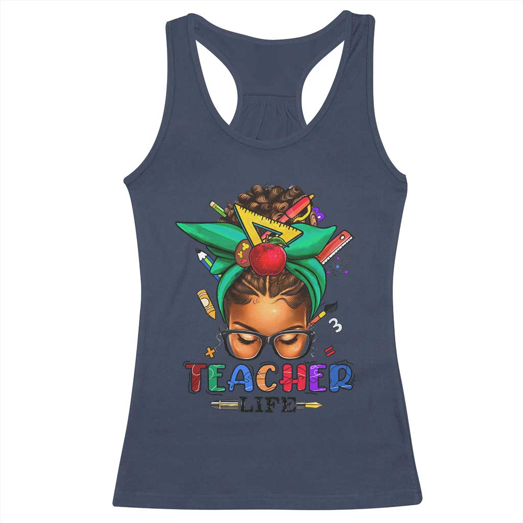 Black Teacher Life Racerback Tank Top Messy Bun African American Educated TS09 Navy Print Your Wear