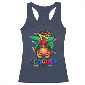 Black Teacher Life Racerback Tank Top Messy Bun African American Educated TS09 Navy Print Your Wear
