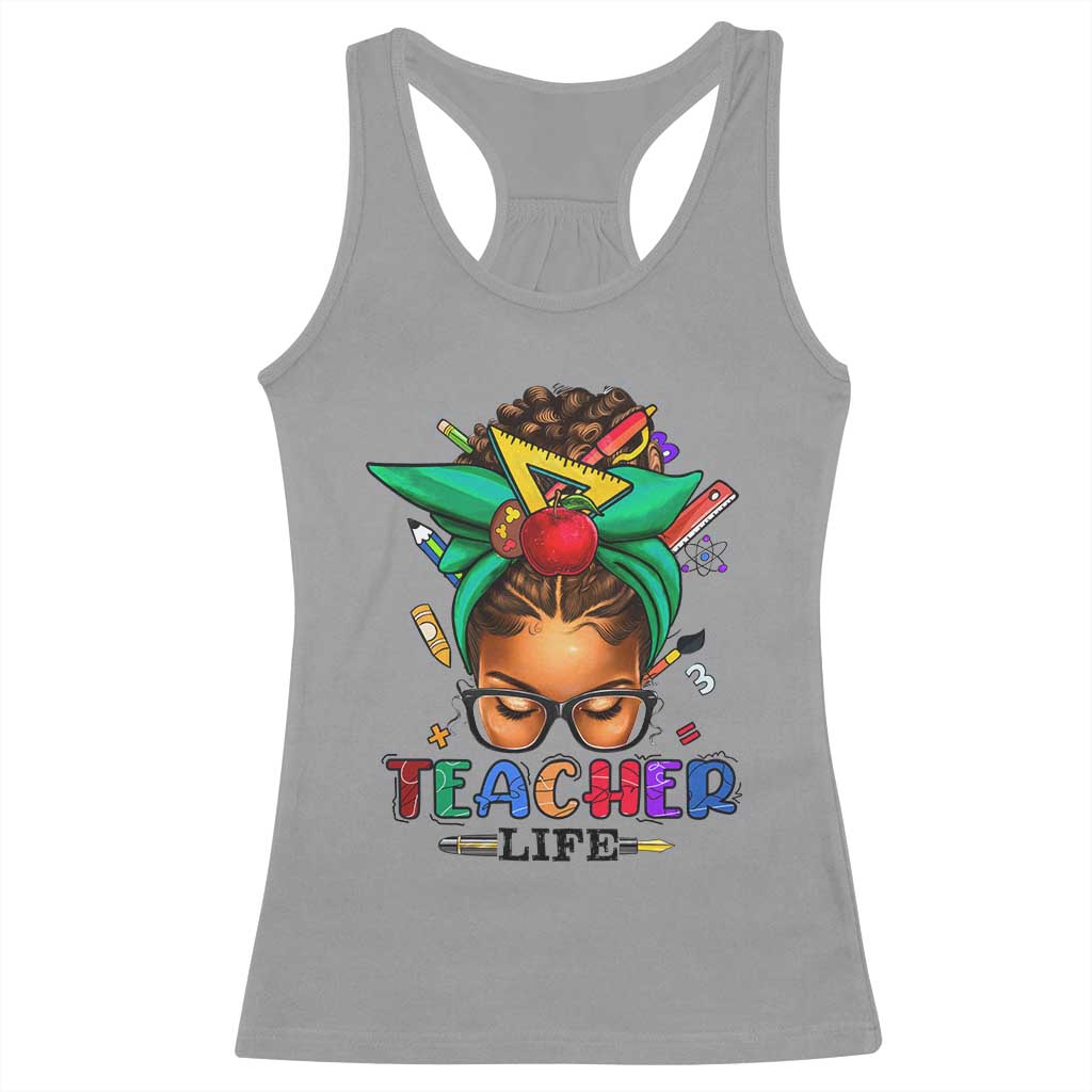 Black Teacher Life Racerback Tank Top Messy Bun African American Educated TS09 Sport Gray Print Your Wear