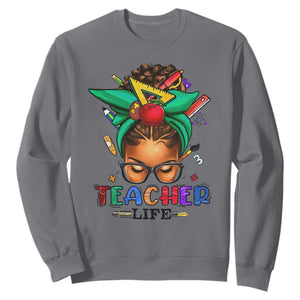 Black Teacher Life Messy Bun African American Educate Sweatshirt TS09 Charcoal Printyourwear