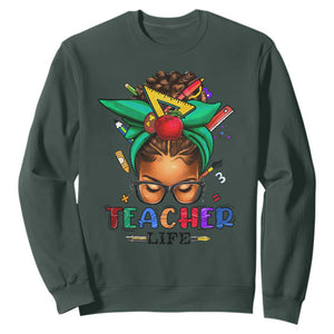 Black Teacher Life Messy Bun African American Educate Sweatshirt TS09 Dark Forest Green Printyourwear