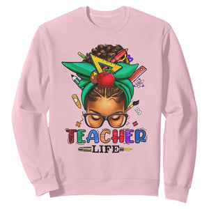 Black Teacher Life Messy Bun African American Educate Sweatshirt TS09 Light Pink Printyourwear