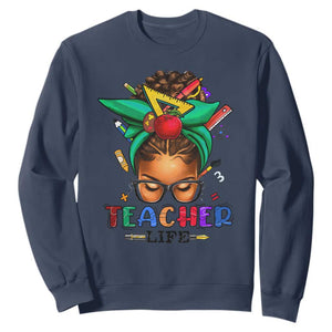 Black Teacher Life Messy Bun African American Educate Sweatshirt TS09 Navy Printyourwear