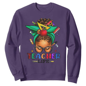 Black Teacher Life Messy Bun African American Educate Sweatshirt TS09 Purple Printyourwear