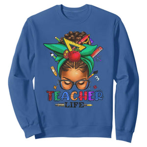 Black Teacher Life Messy Bun African American Educate Sweatshirt TS09 Royal Blue Printyourwear