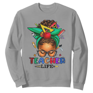 Black Teacher Life Messy Bun African American Educate Sweatshirt TS09 Sport Gray Printyourwear