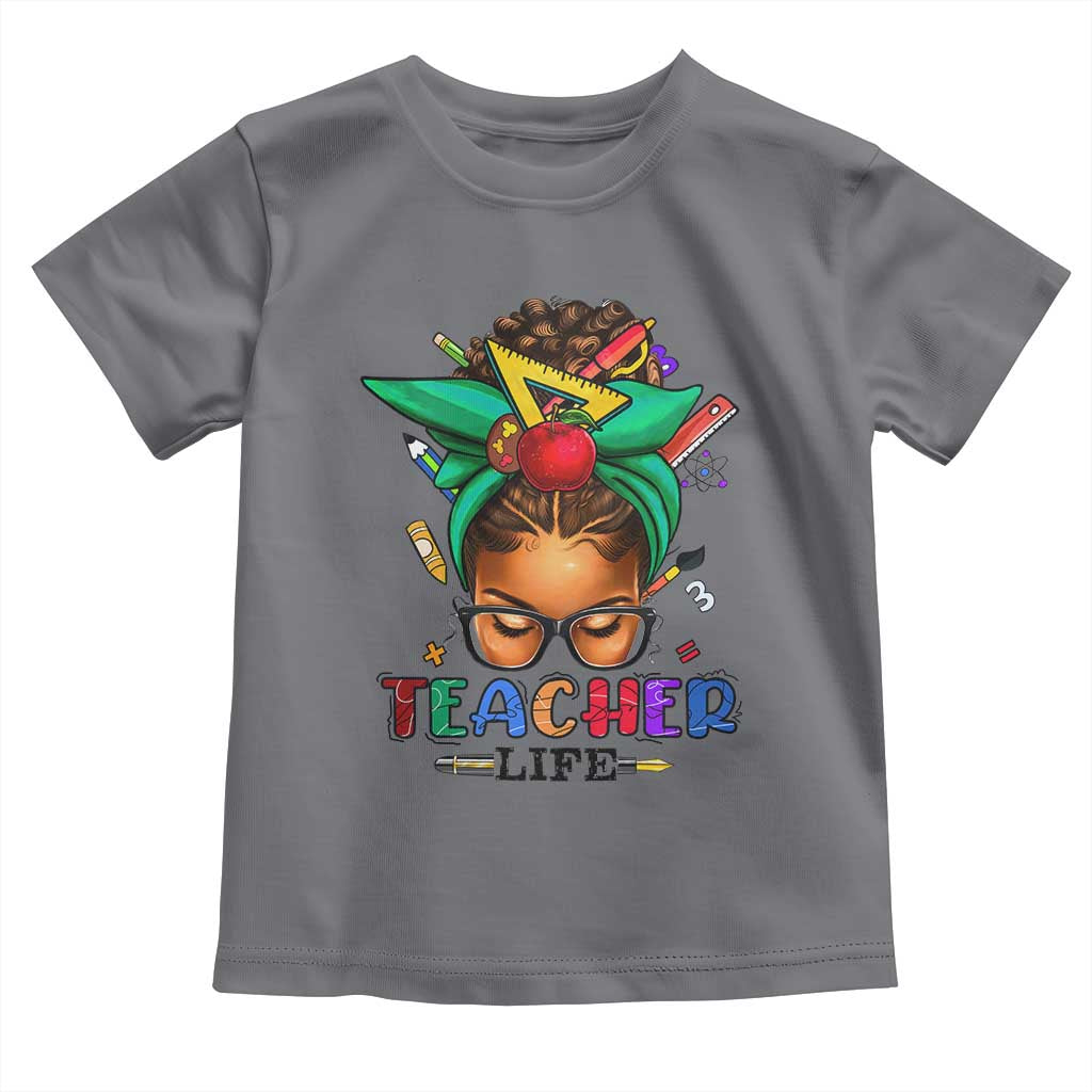 Black Teacher Life Toddler T Shirt Messy Bun African American Educated TS09 Charcoal Print Your Wear