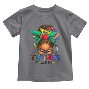 Black Teacher Life Toddler T Shirt Messy Bun African American Educated TS09 Charcoal Print Your Wear