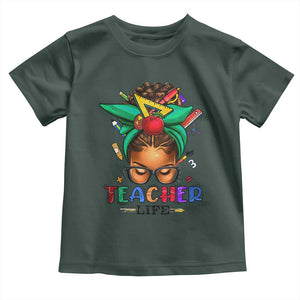 Black Teacher Life Toddler T Shirt Messy Bun African American Educated TS09 Dark Forest Green Print Your Wear