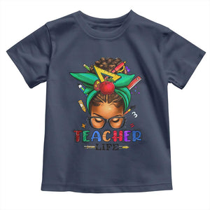 Black Teacher Life Toddler T Shirt Messy Bun African American Educated TS09 Navy Print Your Wear