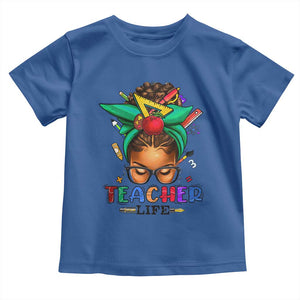 Black Teacher Life Toddler T Shirt Messy Bun African American Educated TS09 Royal Blue Print Your Wear