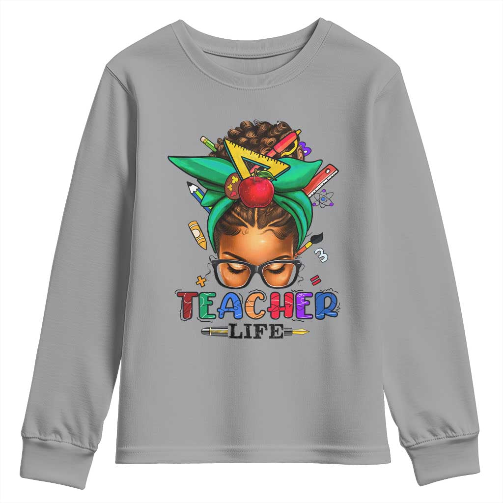 Black Teacher Life Youth Sweatshirt Messy Bun African American Educated TS09 Sport Gray Print Your Wear
