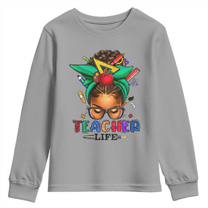 Black Teacher Life Youth Sweatshirt Messy Bun African American Educated TS09 Sport Gray Print Your Wear