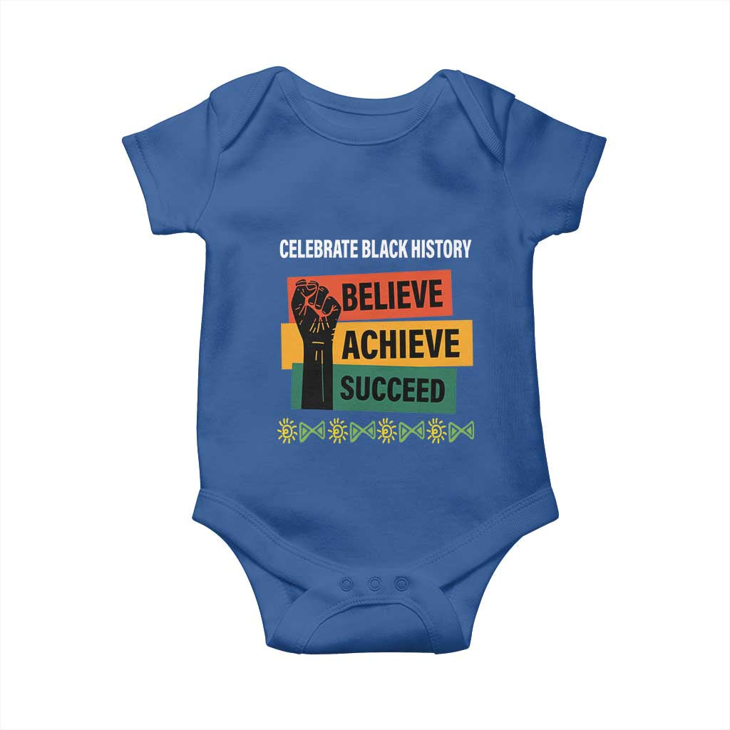 Black History Month Baby Onesie Believe Achieve Succeed African Americans TS09 Royal Blue Print Your Wear