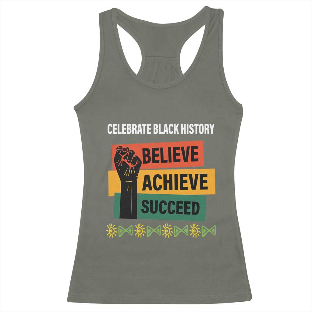 Black History Month Racerback Tank Top Believe Achieve Succeed African Americans TS09 Military Green Print Your Wear