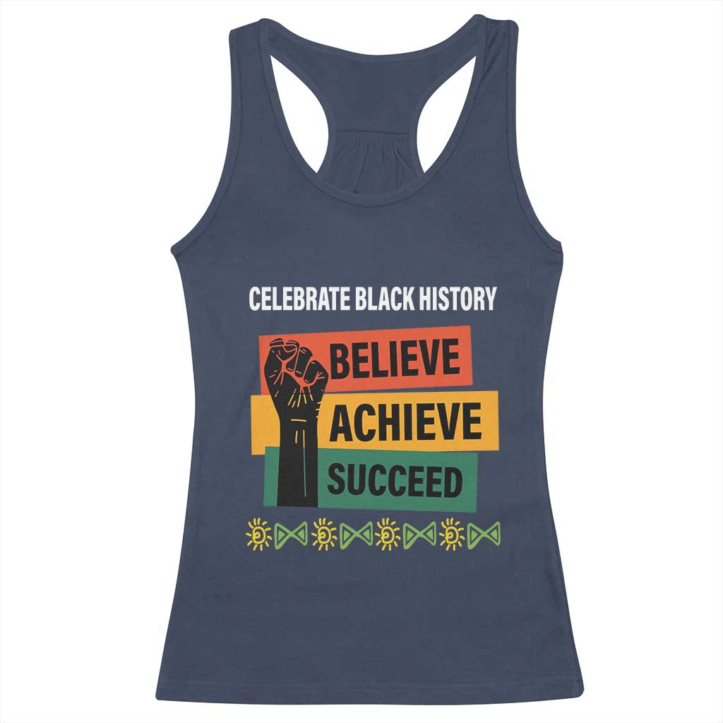 Black History Month Racerback Tank Top Believe Achieve Succeed African Americans TS09 Navy Print Your Wear