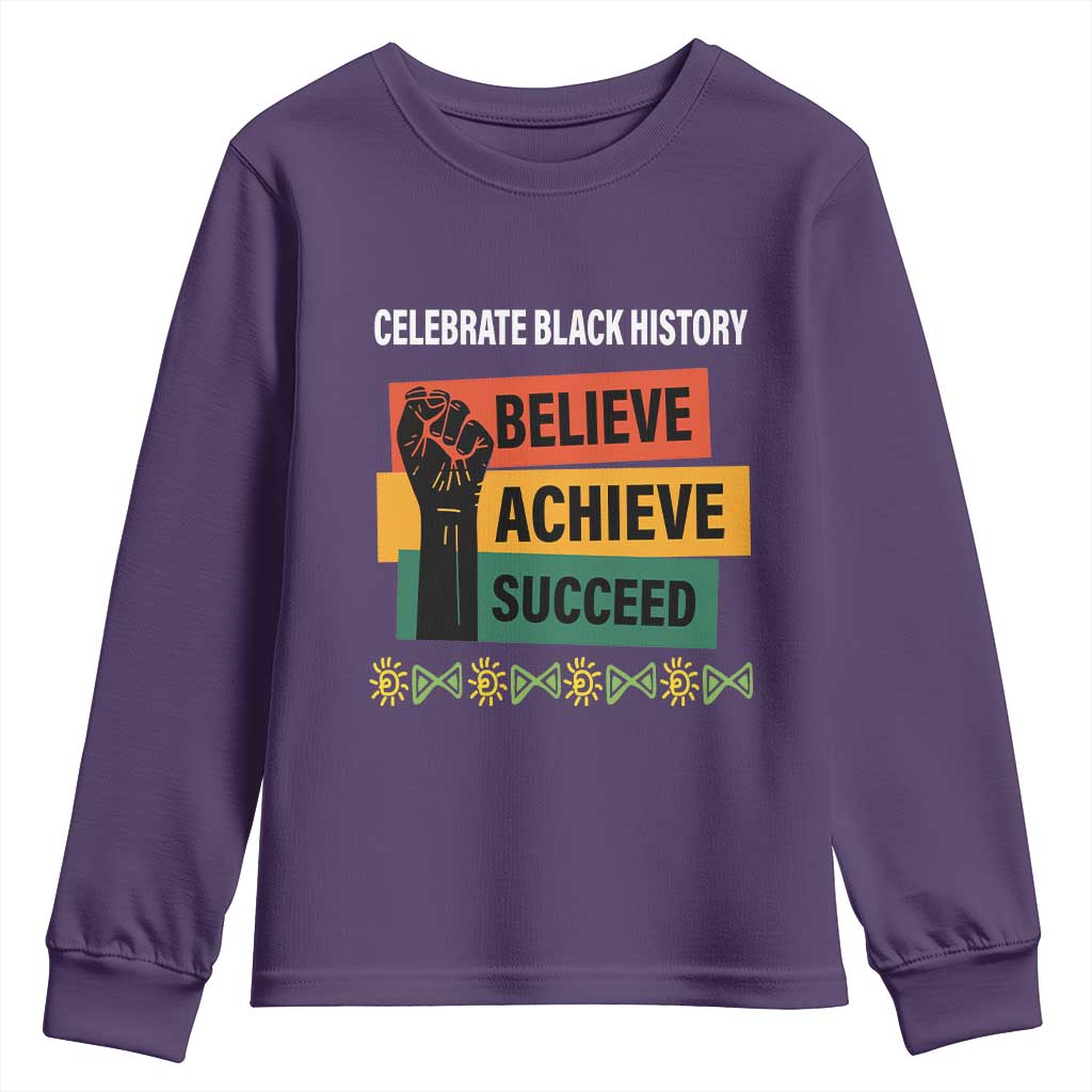 Black History Month Youth Sweatshirt Believe Achieve Succeed African Americans TS09 Purple Print Your Wear