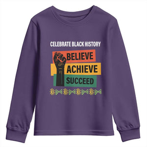 Black History Month Youth Sweatshirt Believe Achieve Succeed African Americans TS09 Purple Print Your Wear