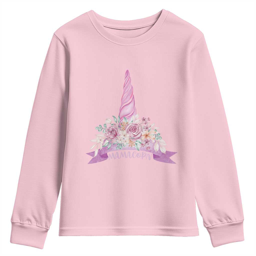 Cute Mamacorn Mother's Day Youth Sweatshirt TS09 Light Pink Print Your Wear