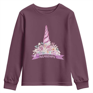 Cute Mamacorn Mother's Day Youth Sweatshirt TS09 Maroon Print Your Wear