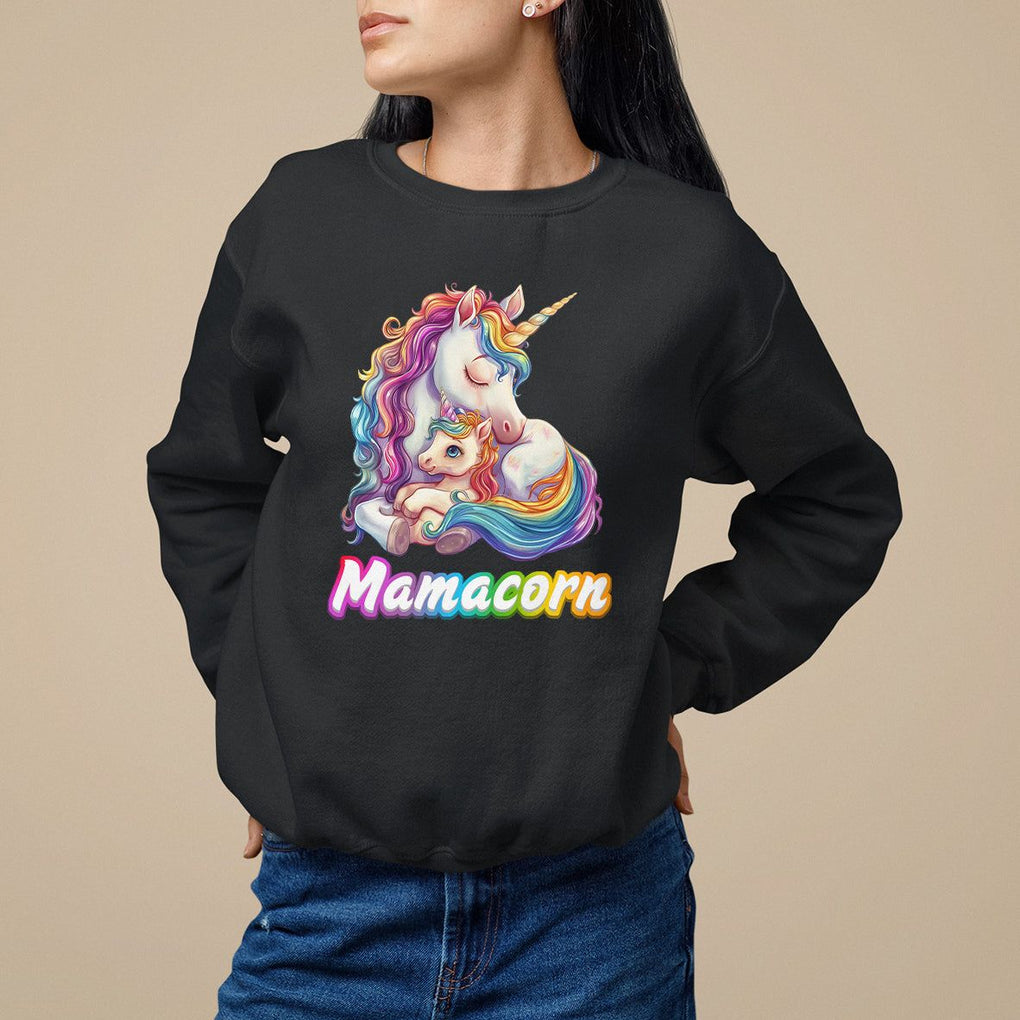 Mother's Day Sweatshirt Mamacorn Cute Rainbow Unicorn TS09 Black Printyourwear
