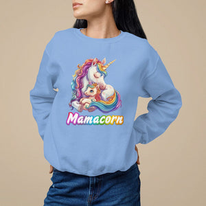 Mother's Day Sweatshirt Mamacorn Cute Rainbow Unicorn TS09 Carolina Blue Printyourwear